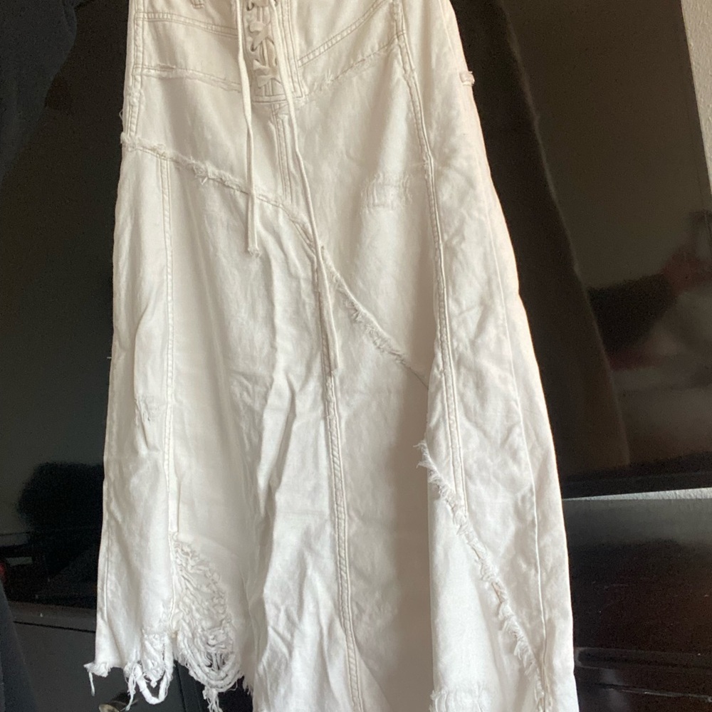 Free People Cream Lace-Up Skirt